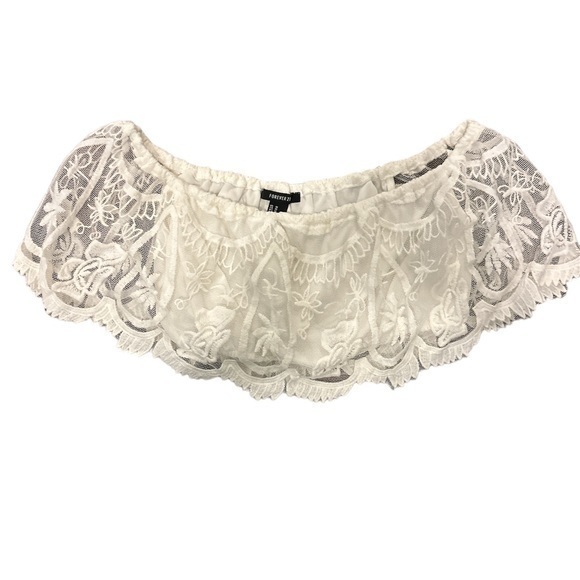 Forever21 Cream Lace Off Shoulder Crop Top Coquette Size M